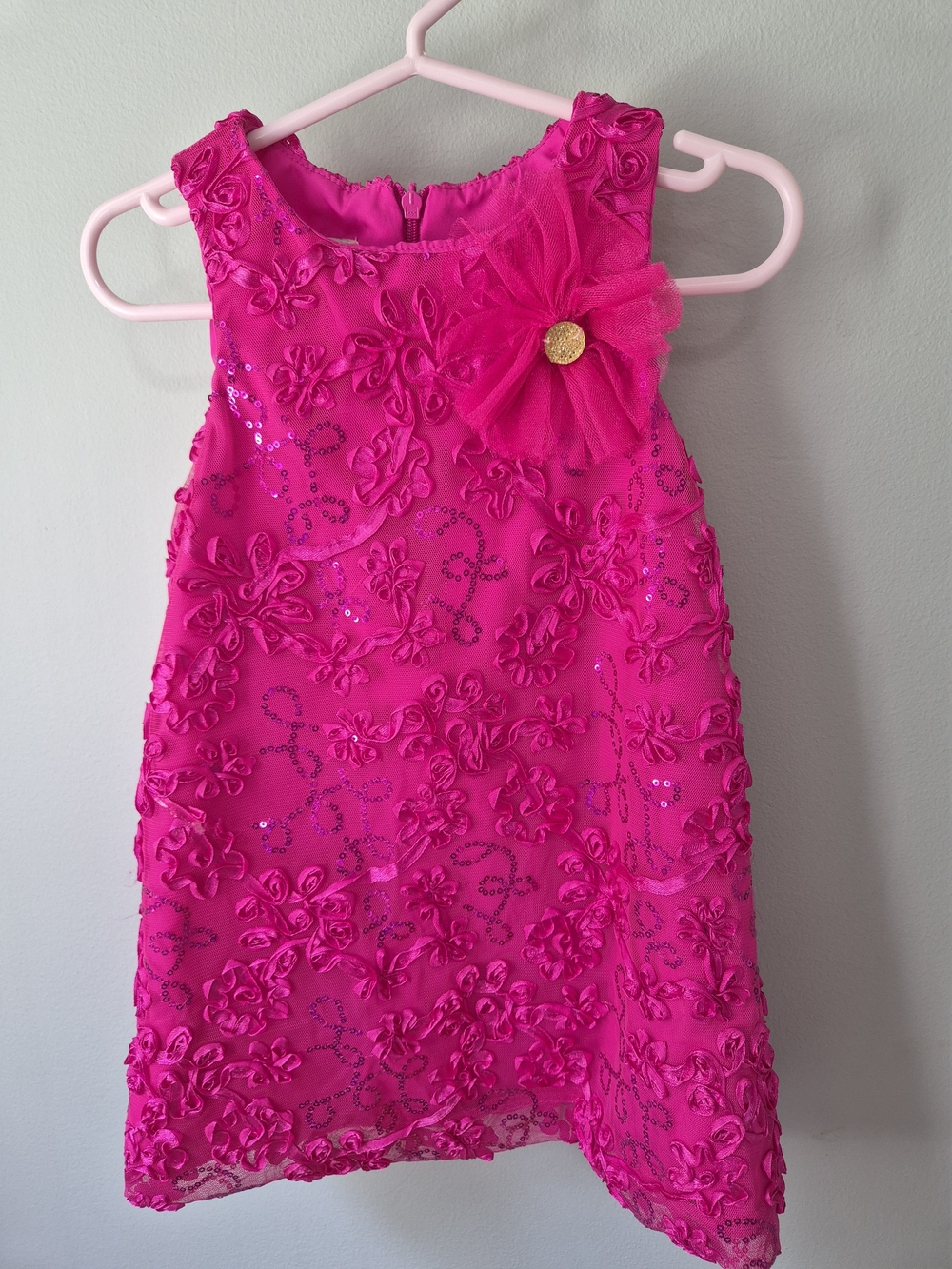 marmellata Hot Pink Floral Appliqué Party Dress